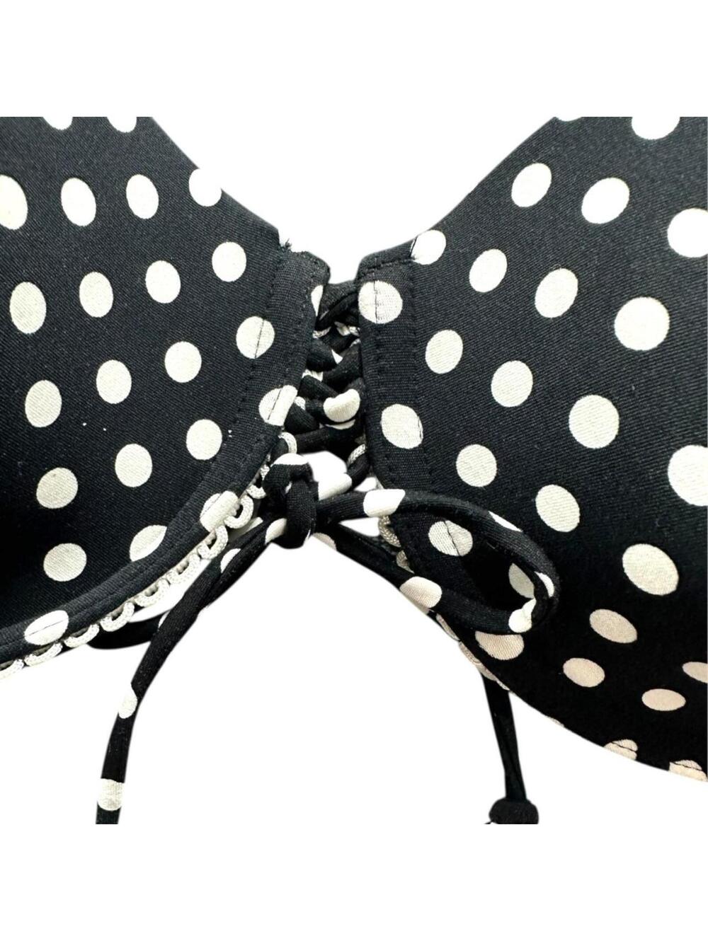 Coco Reef Black White Polka Dot Halter Bikini Top Y2K Coquette Cottage - Picture 4 of 7